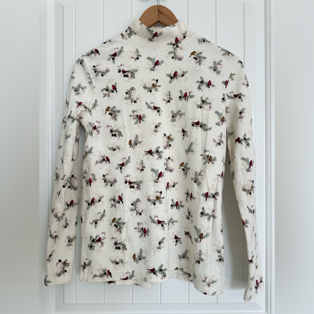 Croft & Barrow Christmas Winter Red Cardinal Bird Turtleneck Top Medium